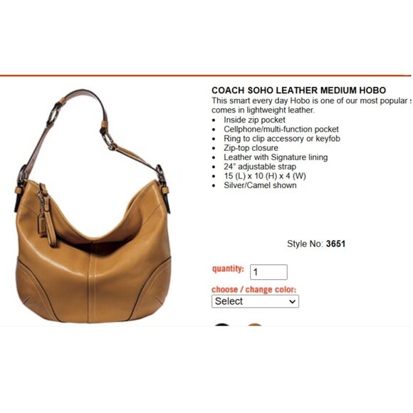 COACH Vintage Soho Y2K Hobo Shoulder Bag in tan - Picture 6 of 11